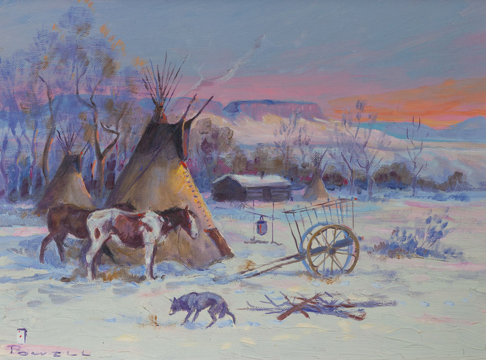 Metis Camp - Red River Cart, 9" x 12", Oil by Ace Powell - SOLD
